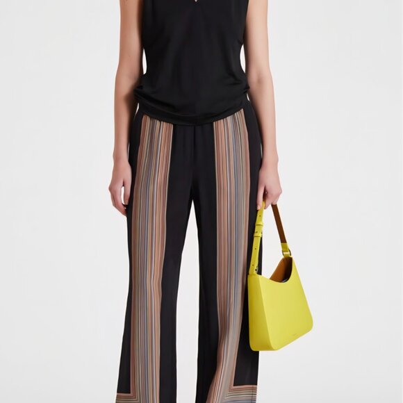 Paul Smith Sz 6 Womens Black Signatuew Stripe Wide Leg Pants - Picture 4 of 7